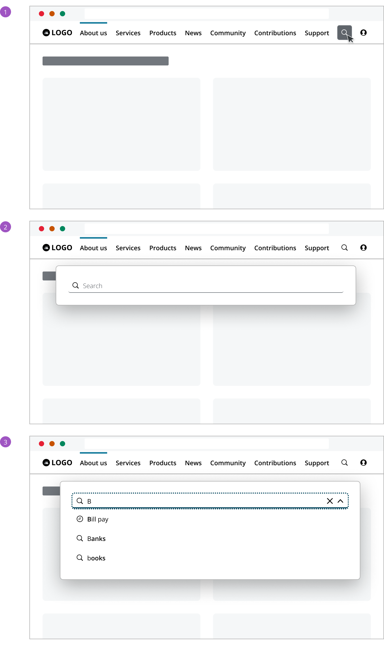 Interaction of expandable search